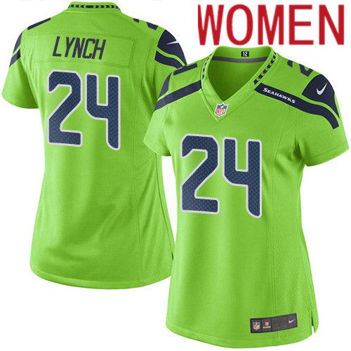 Women Seattle Seahawks #24 Marshawn Lynch Nike Green Game Rush NFL Jersey->nfl hats->Sports Caps